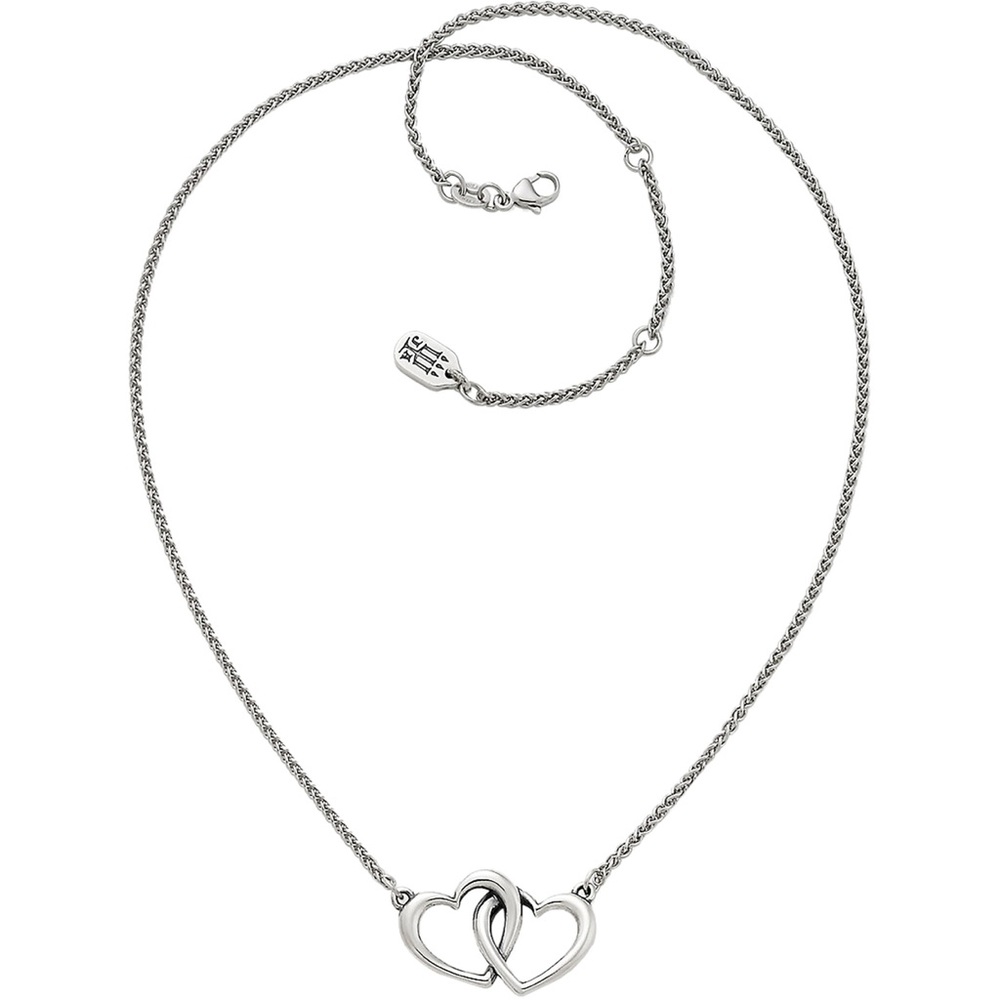 Double Heart Linked Sterling Silver Necklace